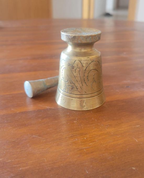 Traditional Ornate Brass Mortar and Pestle
